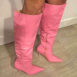 NEW dolls Kill hot conclusions knee high boots pink